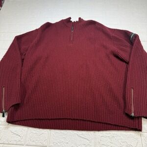 Indian Motorcycle Mens 1/4 Zip Sweater L Maroon Wool Cashmere Pullover Ribbed